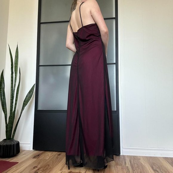 Gorgeous Vintage 90s Whimsygoth Mesh Overlay Ruched Prom Dress - Picture 6 of 8